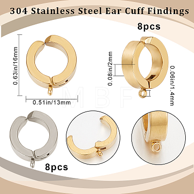 16Pcs 2 Colors 304 Stainless Steel Ear Cuff Findings STAS-BBC0003-23-1