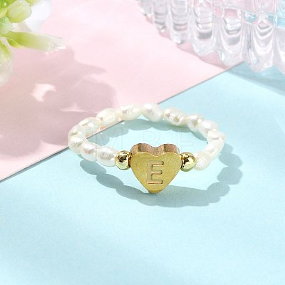 Natural Freshwater Pearl & 304 Stainless Steel Bead Finger Rings RJEW-FS00001-05-1