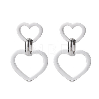 304 Stainless Steel Double Heart Dangle Stud Earrings for Women EJEW-N016-015P-1