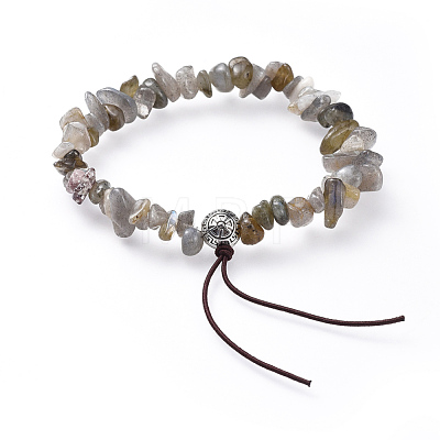 Chip Natural Labradorite Stretch Bracelets BJEW-JB04564-01-1