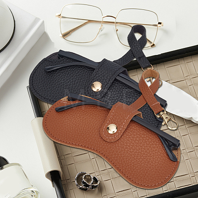 2Pcs 2 Colors Rectangle PU Leather Eyeglass Case AJEW-CN0006-95A-1