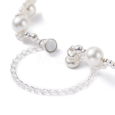 Round Shell Pearl Beaded Bracelet with Safety Chain BJEW-TA00036-1