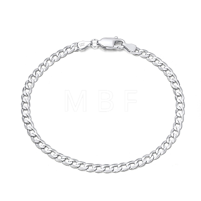 Rhodium Plated 925 Sterling Silver Curb Chain Bracelets BJEW-I314-007C-P-1