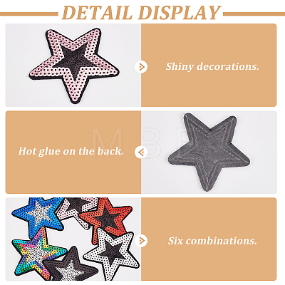 HOBBIESAY 24Pcs 6 Colors Star Cloth Sequin Patches PATC-HY0001-34-1