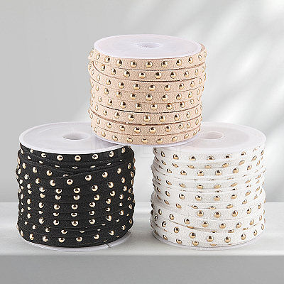 3 Rolls 3 Colors Flat Faux Suede Cord with Alloy Rivets LW-CL0001-08A-1