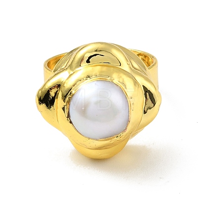 Natural Pearl Flower Adjustable Ring RJEW-F125-04G-1