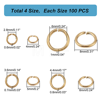   400Pcs 4 Styles Stainless Steel Open Jump Rings STAS-PH0004-54-1