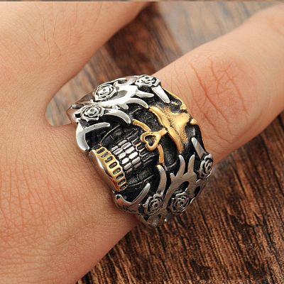 Two Tone Skull Head Men's Stainless Steel Finger Ring PW-WG11803-02-1