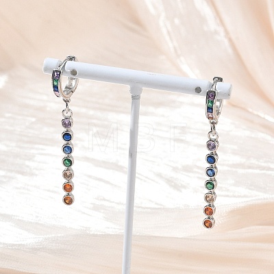 Brass Pave Cubic Zirconia Hoop Dangle Earrings KK-CBAD9DF-02P-B-1