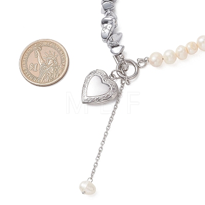 Synthetic Non-magnetic Hematite Chip with Potato Natural Pearl Beaded Necklaces NJEW-JN05894-01-1