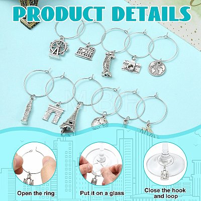 34Pcs 17 Styles Wine Glass Charms AJEW-CJ00016-1