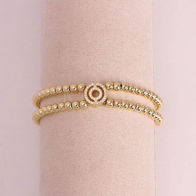Brass Micro Pave Clear Cubic Zirconia Beads Double Strands Stretch Bracelets for Women FS-WGC7159-15-1