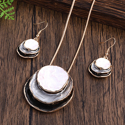 Three Flat Round Zinc Alloy Enamel Pendant Necklaces & Dangle Earrings Sets WGCF00E-05-1