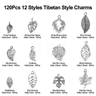 120Pcs 12 Styles Tibetan Style Pendants TIBEP-CJ0002-30-1