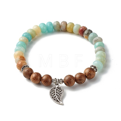 Reiki Natural Amazonite & Wenge Wood Beads Stretch Bracelet BJEW-JB06896-01-1