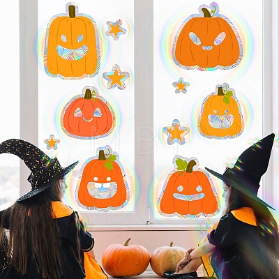 Halloween Pumpkin Rainbow Prism Electrostatic Window Stickers PW-WG6E5D3-01-1