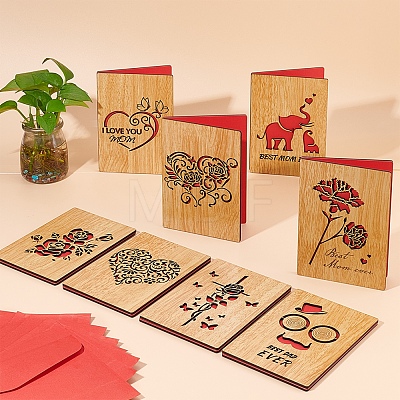 CRASPIRE Rectangle with Pattern Wooden Greeting Cards DIY-CP0006-75A-1