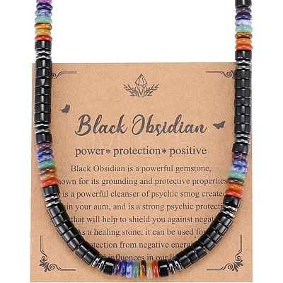 Chakra Natural Obsidian Heishi Beaded Necklaces MA5809-2-1