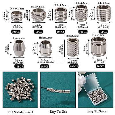  90Pcs 9 Styles 201 Stainless Steel European Beads STAS-TA0001-99-1