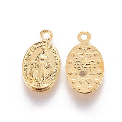 Tibetan Style Virgin Mary Alloy Oval Pendants TIBEP-D905-G-1