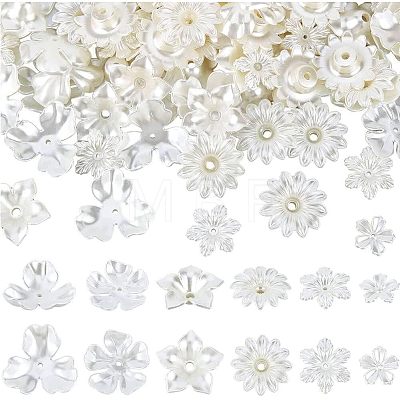  120Pcs 6 Style Flower ABS Plastic Imitation Pearl Bead Caps OACR-NB0001-41-1