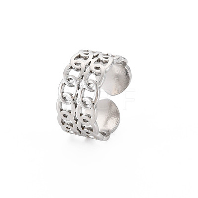 304 Stainless Steel Curb Chain Open Cuff Ring for Women RJEW-S405-162P-1