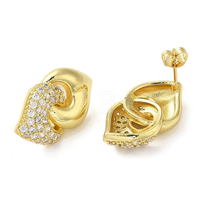 Interlocking Heart Rack Plating Brass Micro Pave Cubic Zirconia Stud Earrings for Women EJEW-O001-04G-1