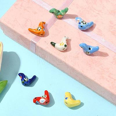 8Pcs 7 Colors Handmade Printed Porcelain Beads PORC-FS0001-39-1