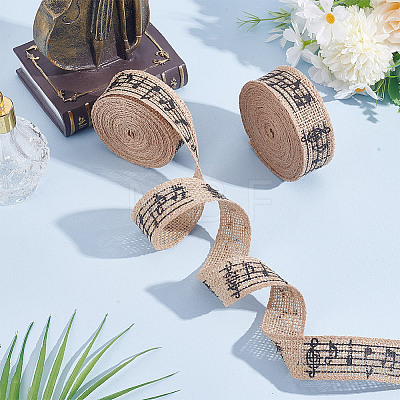 Musical Note Print Burlap Ribbons OCOR-WH0091-27-1