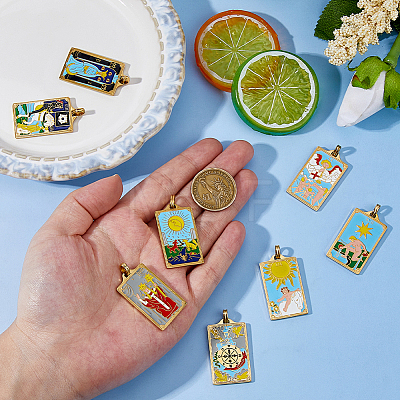 8Pcs 8 Styles Tarot 304 Stainless Steel Enamel Pendants STAS-DC0017-30-1