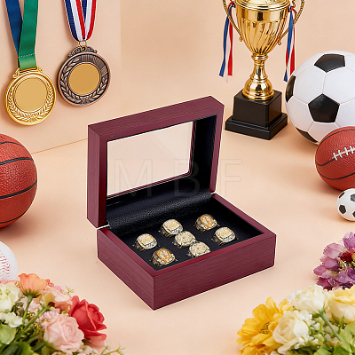 7-Slot Wooden Championship Ring Organizer Boxes with Acrylic Visible Window Lid and PU Leather Inside CON-WH0110-327A-1