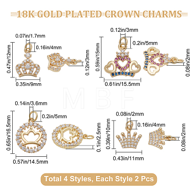 8Pcs 4 Style Brass Micro Pave Cubic Zirconia Pendants KK-BBC0001-87-1