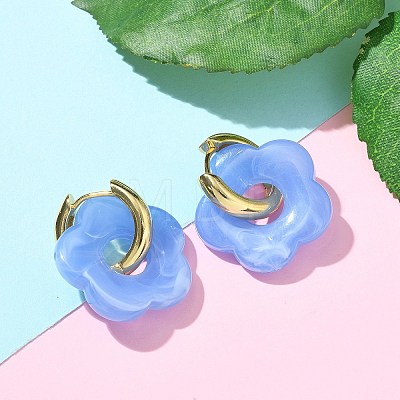 Brass Resin Flower Hoop Earrings for Women EJEW-U038-01G-09-1