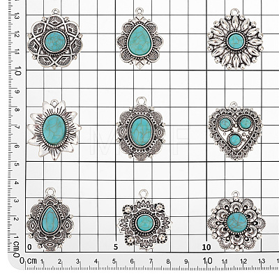   24Pcs 12 Styles Synthetic Turquoise Pendants PALLOY-PH0002-19-1