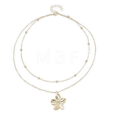 Alloy Flower Pendant with Iron Chain Double Layer Necklaces for Women NJEW-A066-02G-1