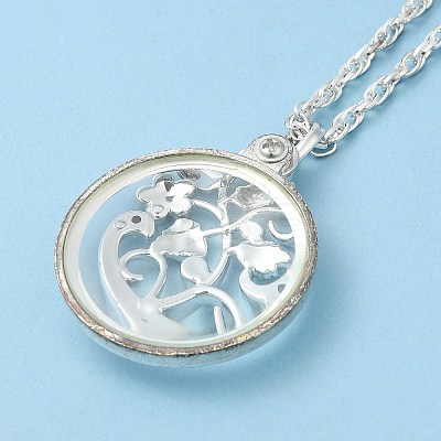 Alloy Flower & Glass Magnifying Pendant Necklace for Women MAGL-PW0001-01S-1