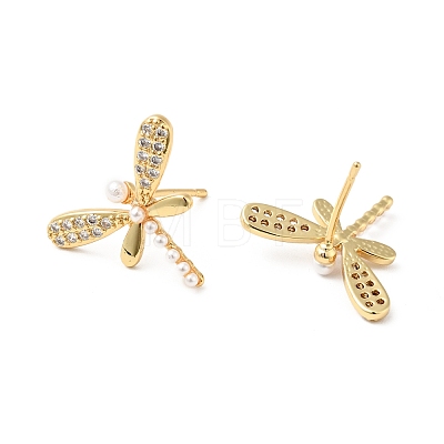 Rack Plating Brass Micro Pave Clear Cubic Zirconia Stud Earrings for Women EJEW-G311-05G-1