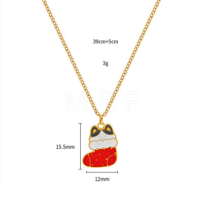Christmas 304 Stainless Steel Enamel Pendant Necklaces FS-WGDAA96-09-1