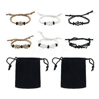 Fashewelry 6Pcs Adjustable Braided Waxed Polyester Cord Macrame Pouch Bracelet Making BJEW-FW0001-04-1