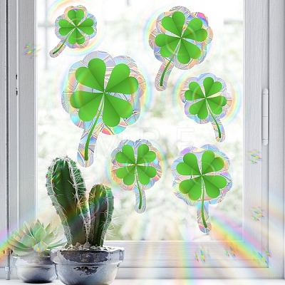 Four Leaf Clover Rainbow Prism Electrostatic Window Stickers PW-WGFCFD0-01-1