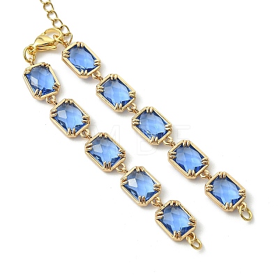 Brass Glass Rectangle Link Bracelet Making AJEW-JB01649-1