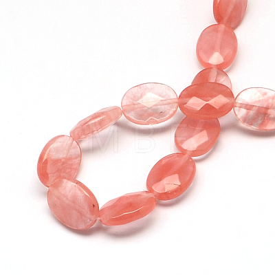 Faceted Oval Cherry Quartz Glass Beads Strands X-G-R303-15-1