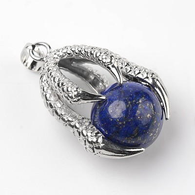 Eagle Claw Alloy Natural Lapis Lazuli Pendants G-L455-A17-1