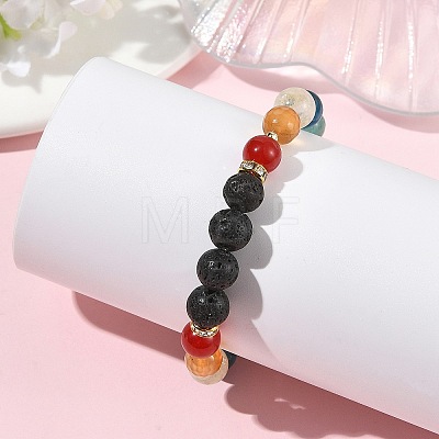 9MM Natural Carnelian & Lava Rock & Rose Quartz & Heated Citrine & Apatite & Amazonite & Quartz Beaded Stretch Bracelets BJEW-JB14266-1