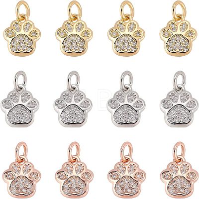 12Pcs 3 Colors Brass Micro Pave Cubic Zirconia Charms ZIRC-FH0001-37-1