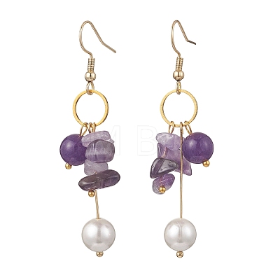 2 Pairs Natural Amethyst & Lapis Lazuli Dangle Earrings EJEW-JE06829-1
