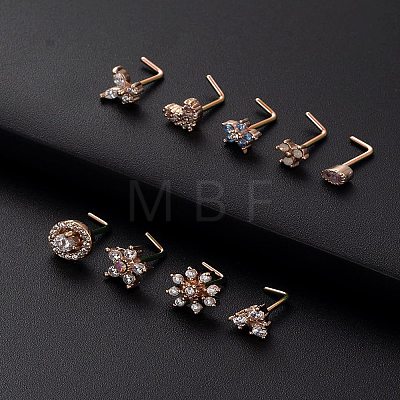 316L Surgical Stainless Steel Clear Cubic Zirconia L-Shaped Nose Rings WG135CD-07-1