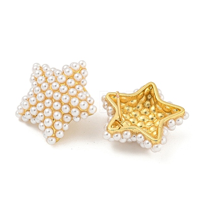 Rack Plating Brass & ABS Plastic Imitation Pearl Stud Earrings EJEW-N055-03C-G-RS-1