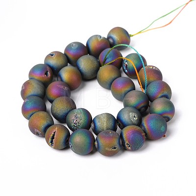 Electroplate Natural Agate Round Bead Strands G-M171-10mm-04-1