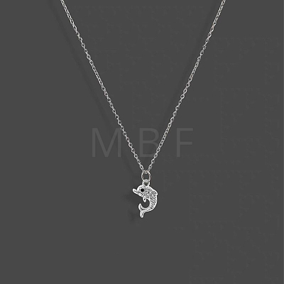 Summer Beach Alloy Crystal Rhinestone Dolphin Pendant Necklaces for Women WGD6FD6-01-1